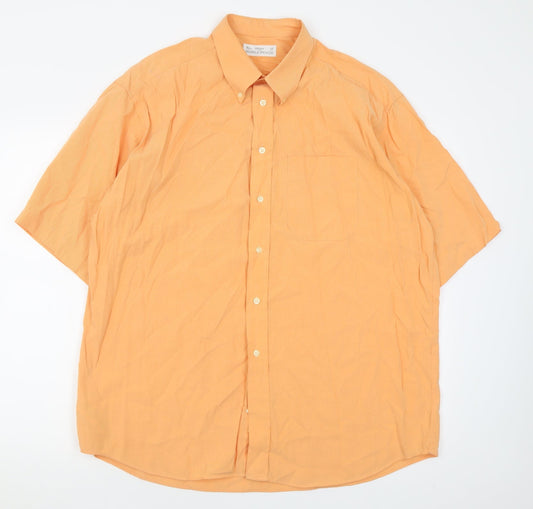 Marks and Spencer Mens Orange  Polyester  Button-Up Size 17 Collared Button