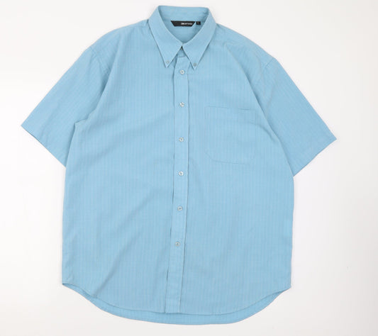 defined Mens Blue  Polyester  Button-Up Size L Collared Button