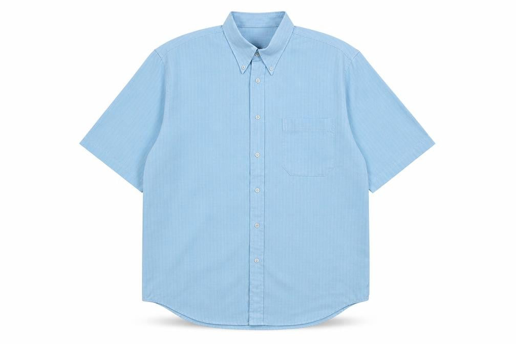 defined Mens Blue  Polyester  Button-Up Size L Collared Button