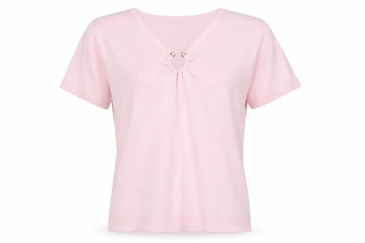 Laura D Womens Pink  Viscose Basic T-Shirt Size S V-Neck