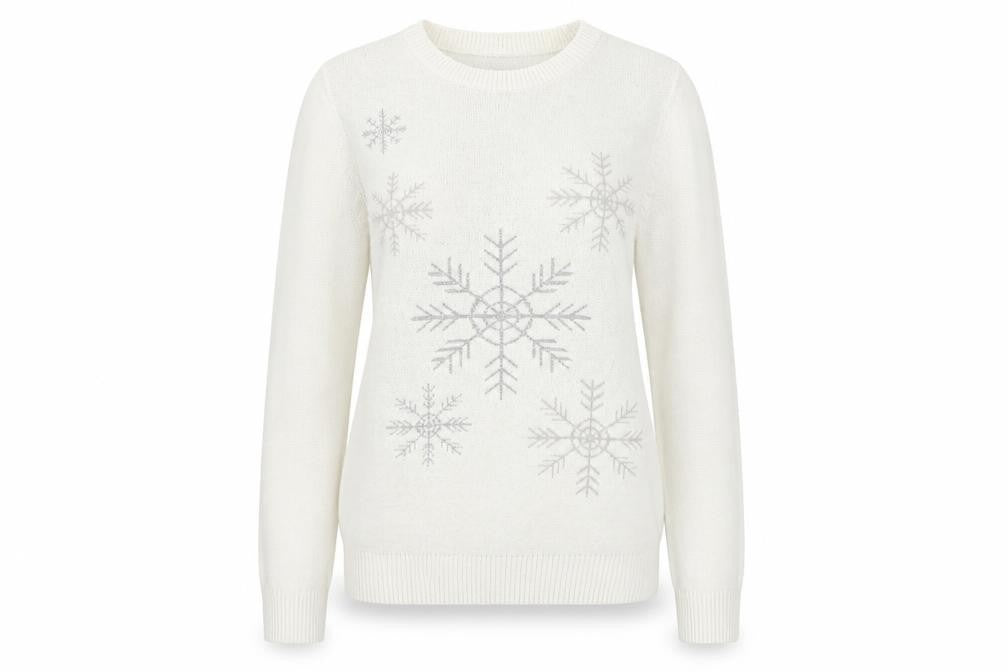 Avenue Womens Ivory Crew Neck  Acrylic Pullover Jumper Size S   - Snow Flakes