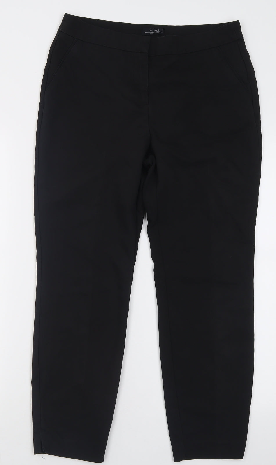 Papaya Womens Black  Polyester Trousers  Size 12 L27 in Regular Hook & Eye
