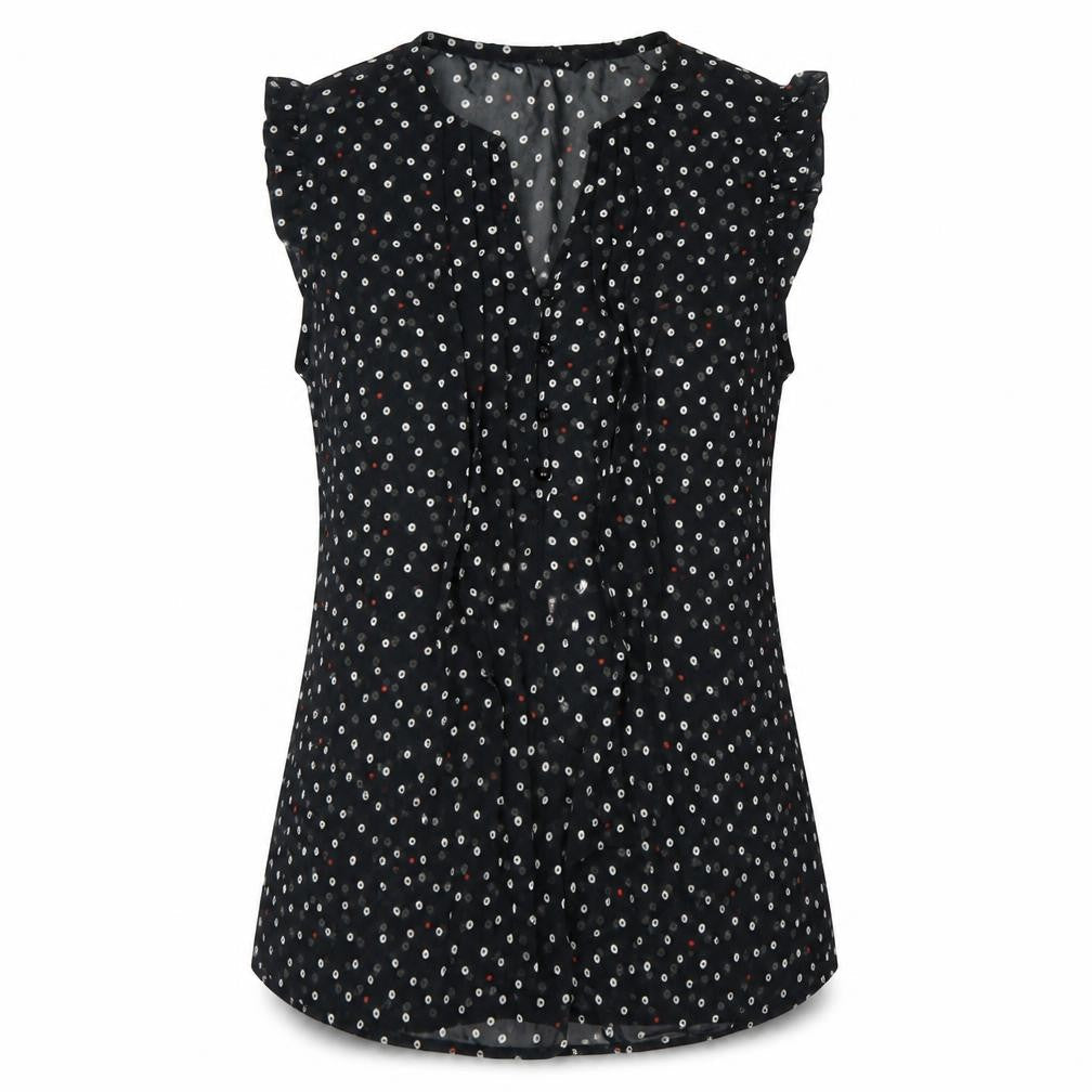 M&Co Womens Black Polka Dot Polyester Basic Tank Size 10 V-Neck