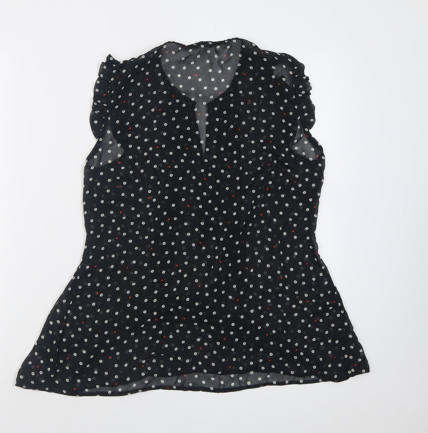 M&Co Womens Black Polka Dot Polyester Basic Tank Size 10 V-Neck