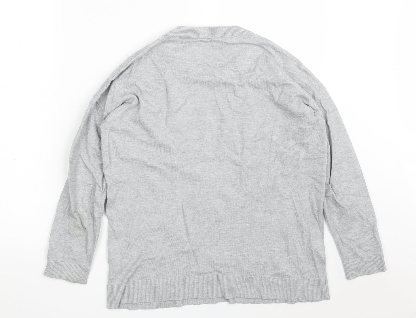Dunnes Stores Womens Grey Round Neck Geometric Viscose Pullover Jumper Size S
