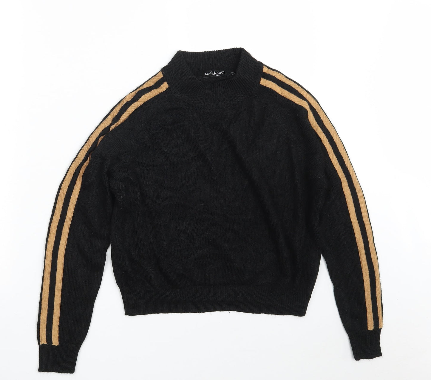 Brave Soul Womens Black Round Neck Striped Acrylic Pullover Jumper Size S