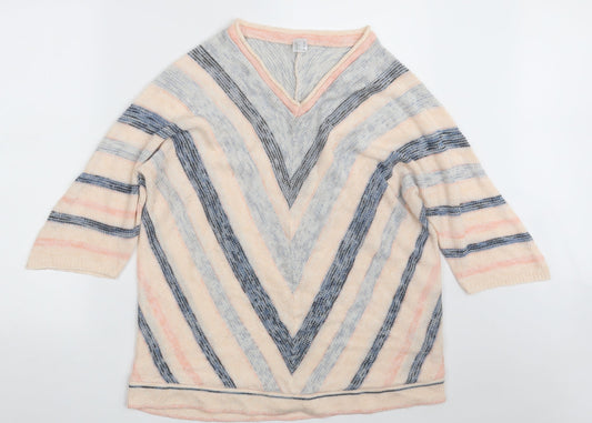 AproductZ GmbH Womens Multicoloured V-Neck Geometric Acrylic Pullover Jumper Size 22