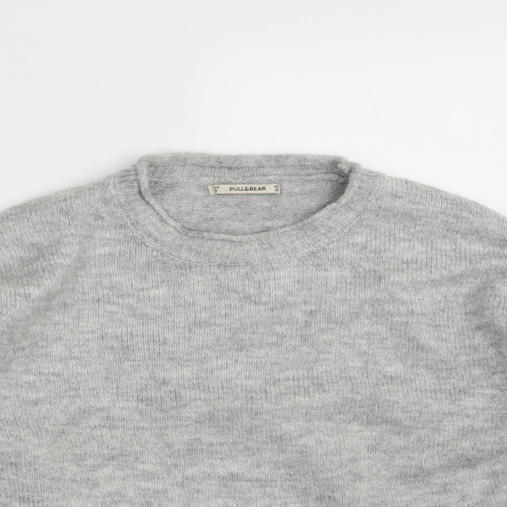 Pull&Bear Womens Grey Round Neck  Acrylic Pullover Jumper Size S   - Cropped