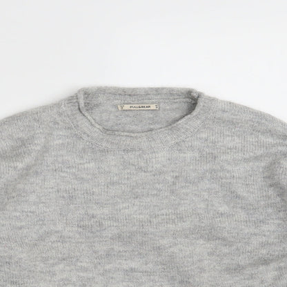 Pull&Bear Womens Grey Round Neck  Acrylic Pullover Jumper Size S   - Cropped