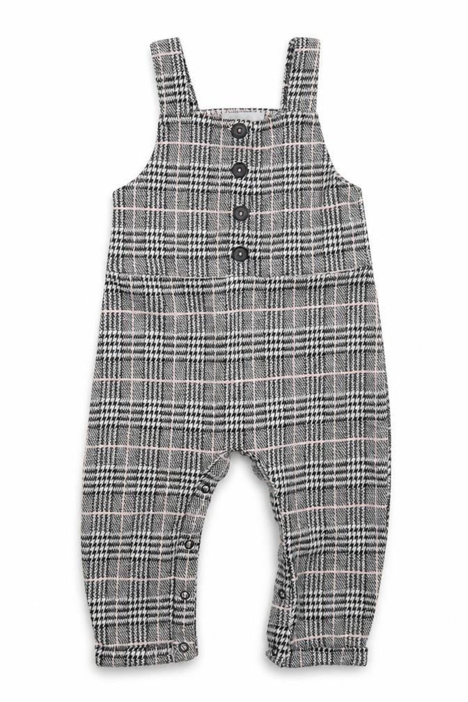 Primark Girls Grey Check Polyester Pinafore/Dungaree Dress  Size 9-12 Months  Square Neck Button