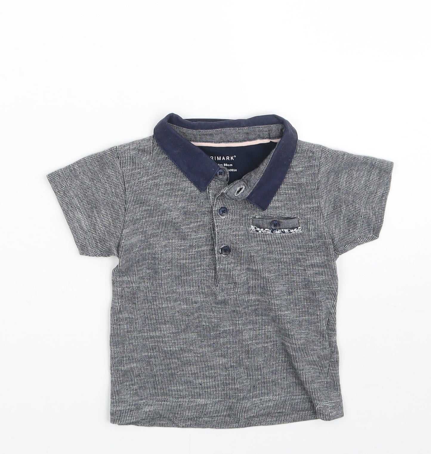 Primark Boys Grey  100% Cotton Pullover Polo Size 12-18 Months Collared Button