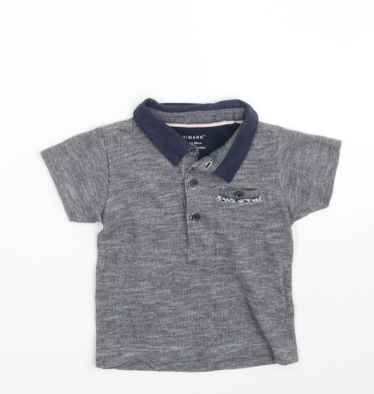 Primark Boys Grey  100% Cotton Pullover Polo Size 12-18 Months Collared Button