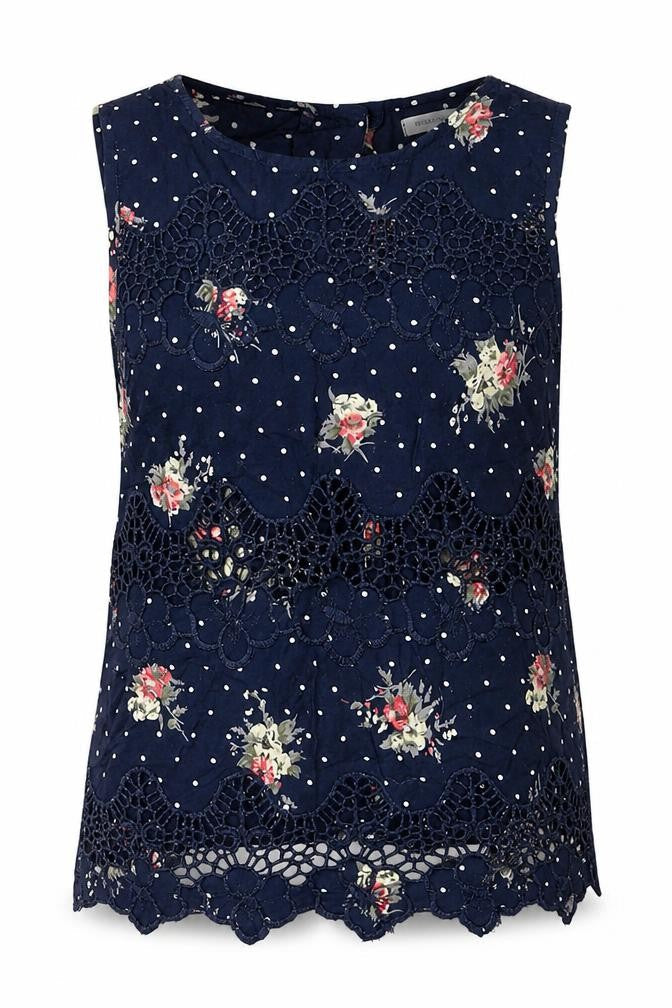 River Island Womens Blue Floral Viscose Basic Blouse Size 6 Round Neck