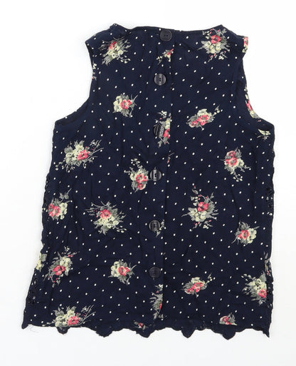 River Island Womens Blue Floral Viscose Basic Blouse Size 6 Round Neck