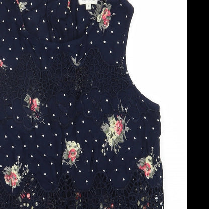 River Island Womens Blue Floral Viscose Basic Blouse Size 6 Round Neck
