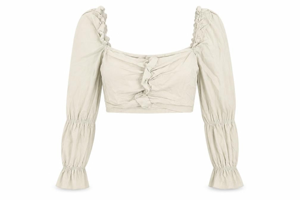 PRETTYLITTLETHING Womens Beige  Polyester Cropped Blouse Size 10 Square Neck