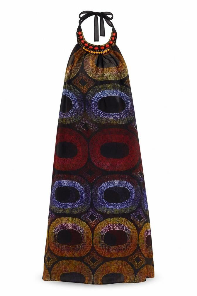 Primark Womens Multicoloured Geometric Polyester Kaftan  Size 8  Halter Tie