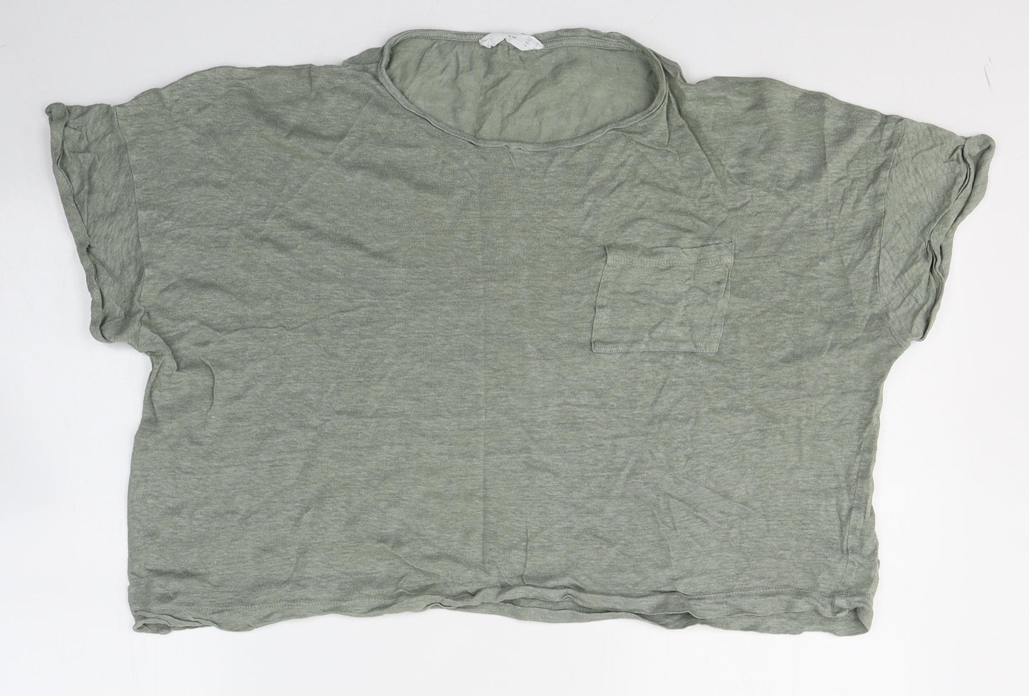 Mango Womens Green  Polyester Basic T-Shirt Size M Round Neck