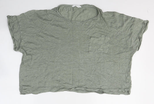 Mango Womens Green  Polyester Basic T-Shirt Size M Round Neck