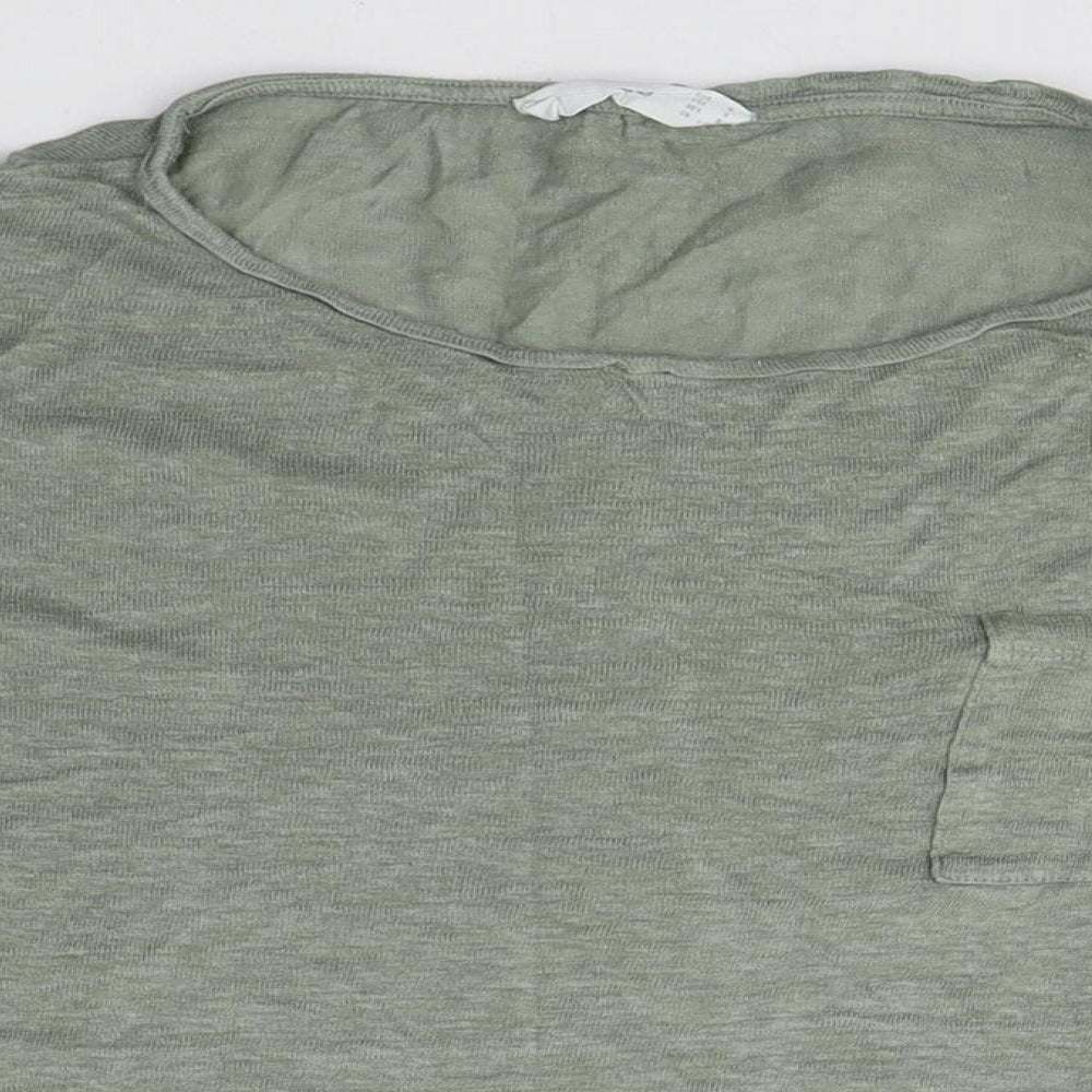 Mango Womens Green  Polyester Basic T-Shirt Size M Round Neck