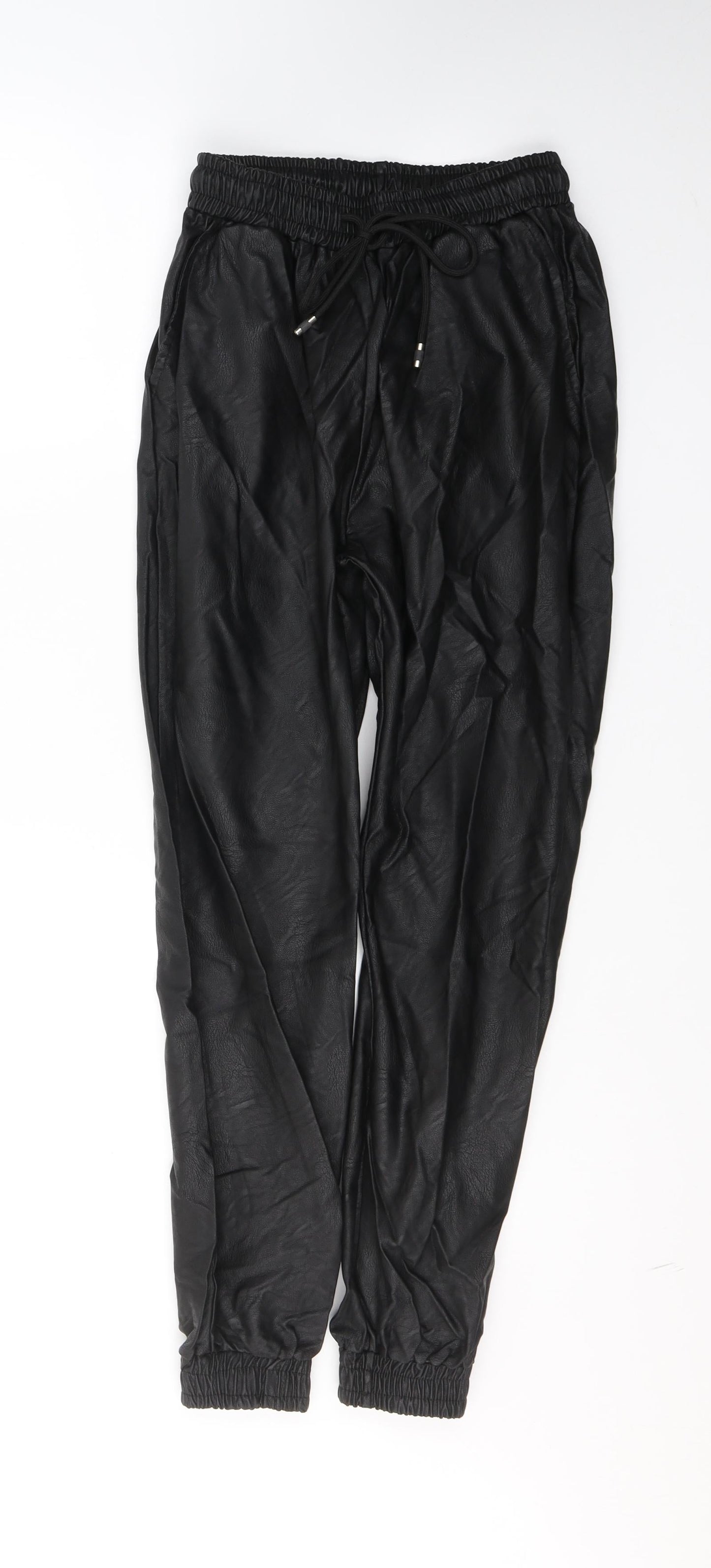 Made in Italy Womens Black  Polyurethane Trousers  Size S L26 in Regular Tie