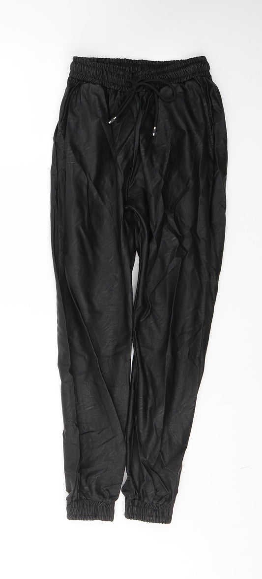 Made in Italy Womens Black  Polyurethane Trousers  Size S L26 in Regular Tie