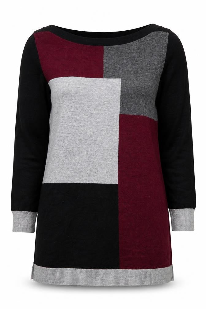 Papaya Womens Black Colourblock Acrylic Jersey Blouse Size 8 Round Neck
