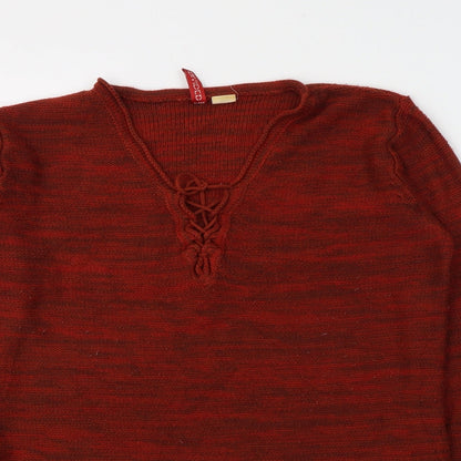 Preloved Divided by H&M Womens Red  Acrylic Basic Blouse Size 12 V-Neck - Detail