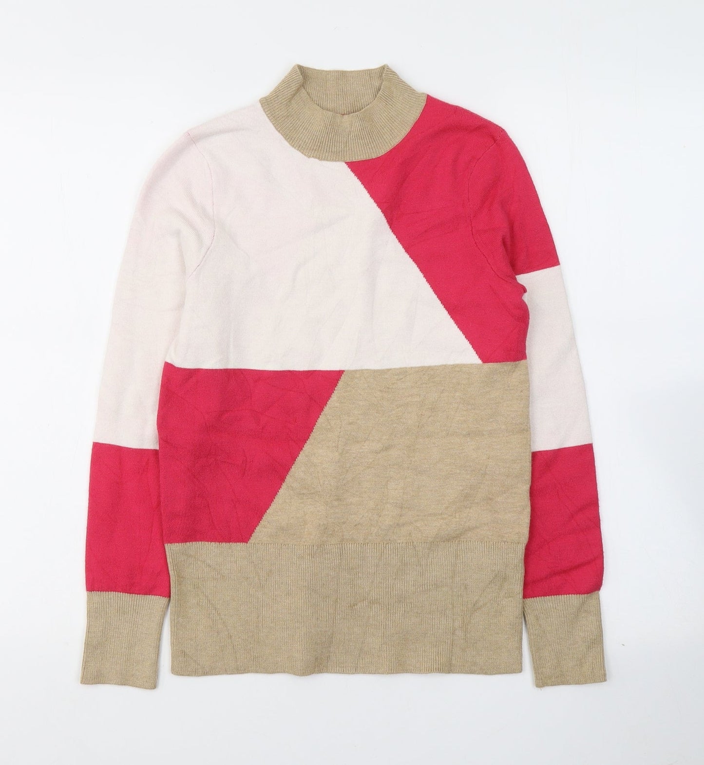 Marks and Spencer Womens White Colourblock Viscose Jersey Blouse Size 8 High Neck