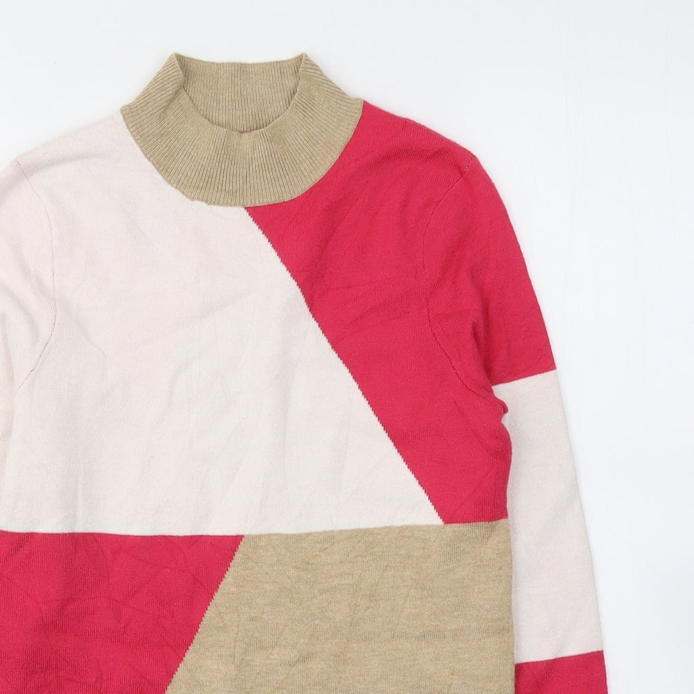 Marks and Spencer Womens White Colourblock Viscose Jersey Blouse Size 8 High Neck
