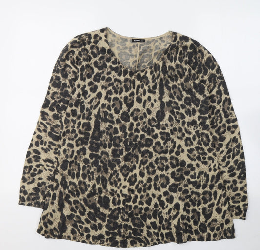 Roman Womens Beige Animal Print Polyamide Basic Blouse Size 10 Round Neck