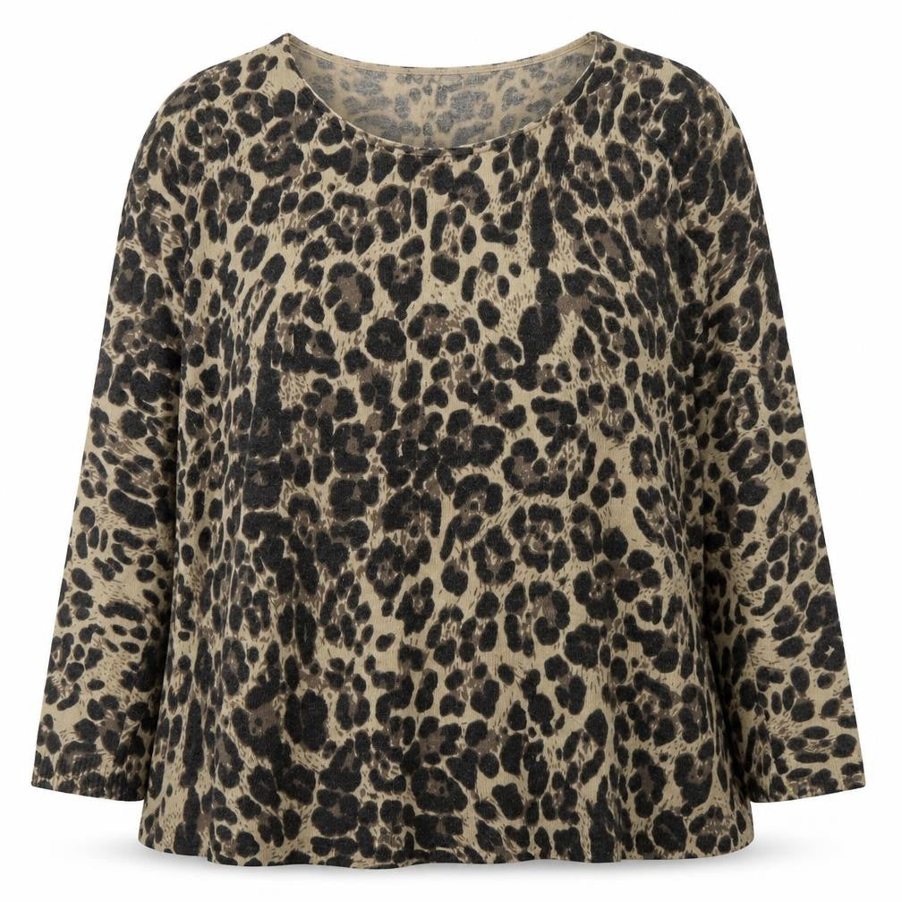Roman Womens Beige Animal Print Polyamide Basic Blouse Size 10 Round Neck