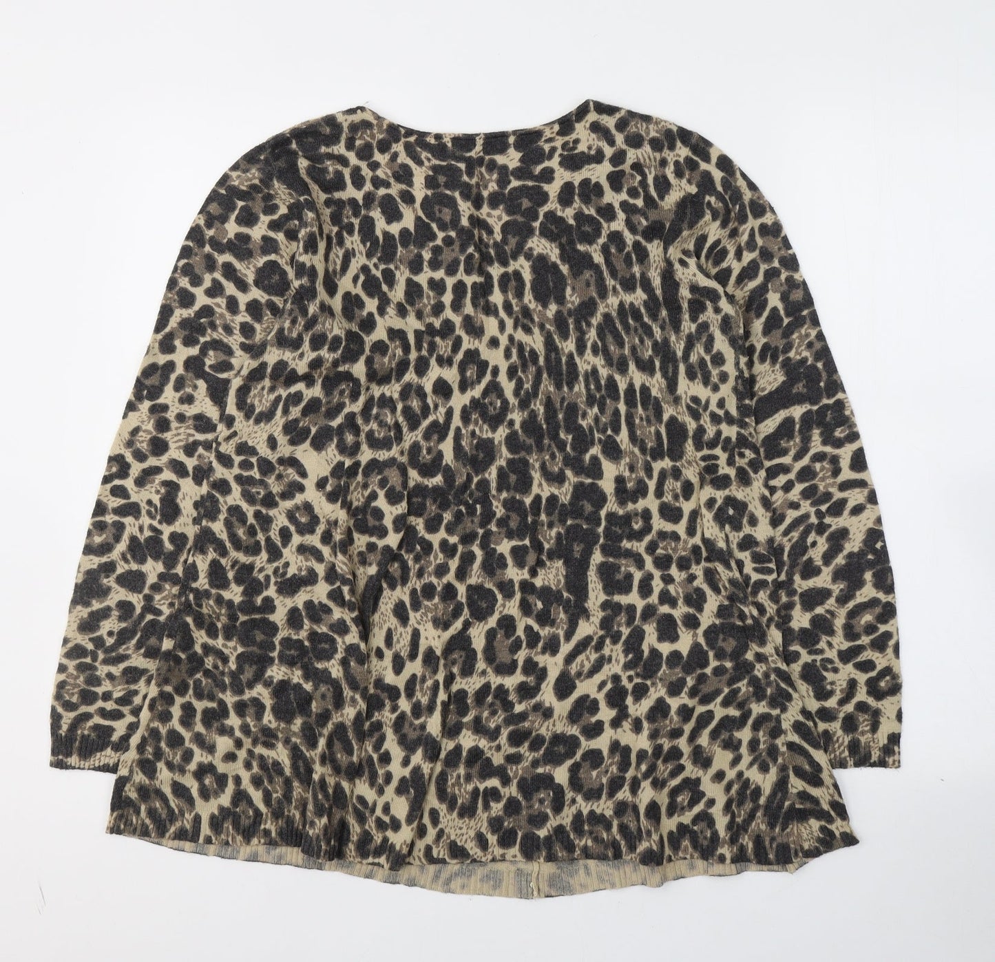 Roman Womens Beige Animal Print Polyamide Basic Blouse Size 10 Round Neck