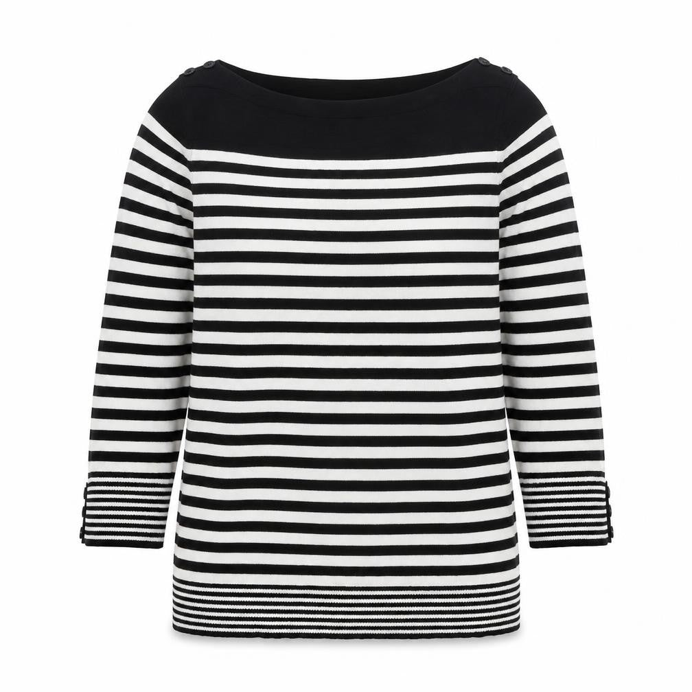 BHS Womens Black Striped Viscose Basic Blouse Size 12 Boat Neck
