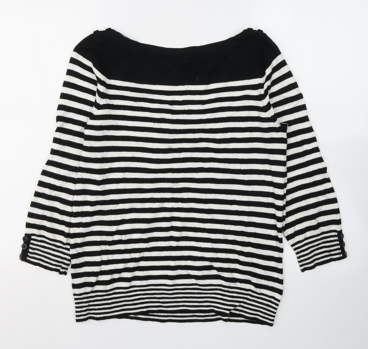 BHS Womens Black Striped Viscose Basic Blouse Size 12 Boat Neck