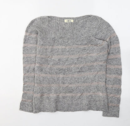 NINE Womens Grey Round Neck Striped Viscose Pullover Jumper Size 8