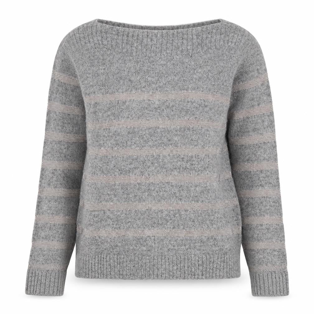 NINE Womens Grey Round Neck Striped Viscose Pullover Jumper Size 8