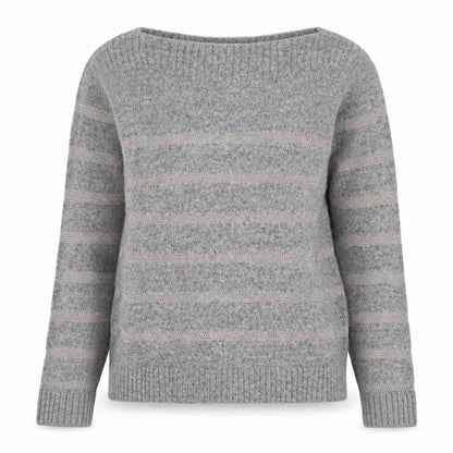 NINE Womens Grey Round Neck Striped Viscose Pullover Jumper Size 8