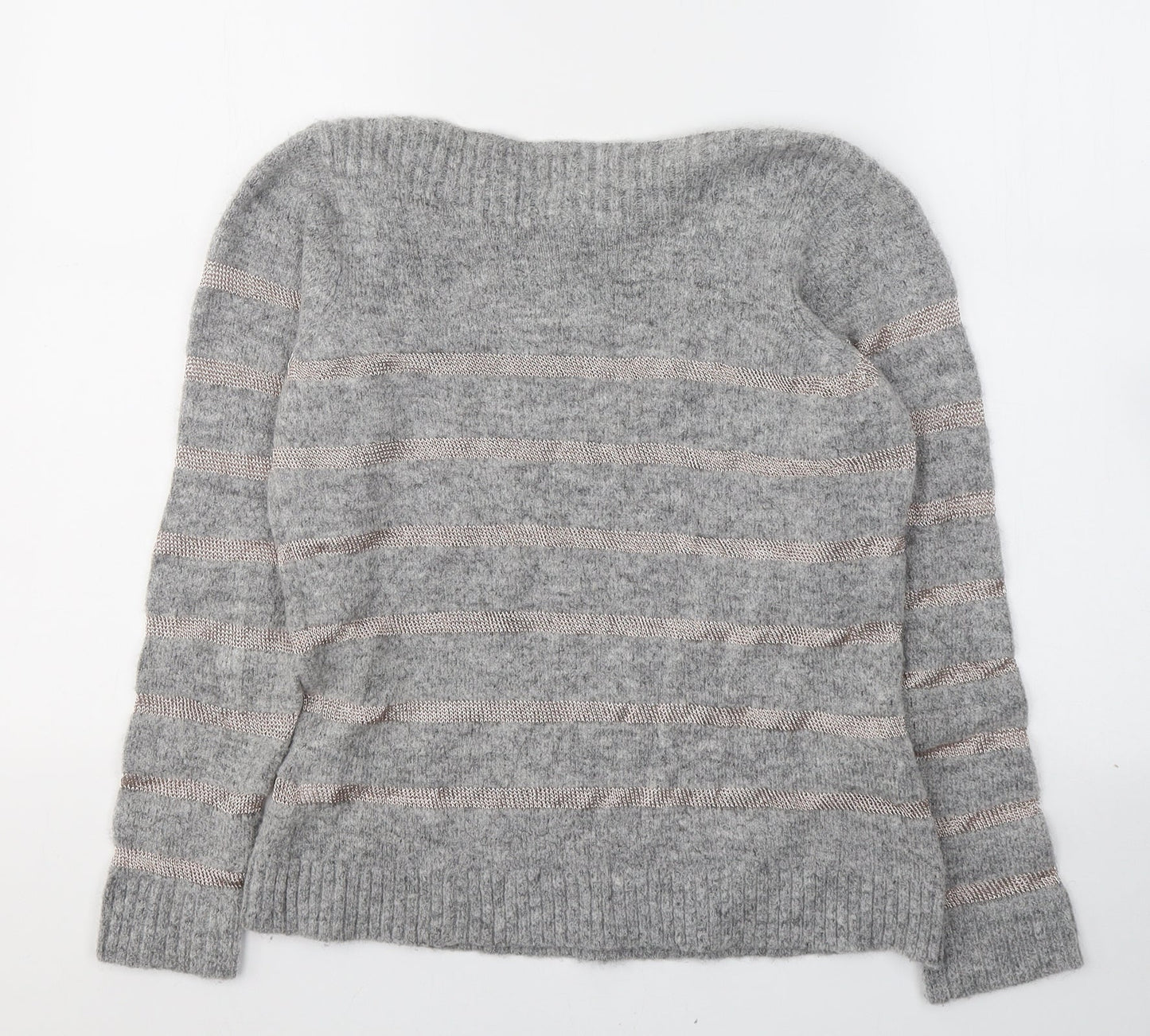 NINE Womens Grey Round Neck Striped Viscose Pullover Jumper Size 8