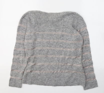 NINE Womens Grey Round Neck Striped Viscose Pullover Jumper Size 8
