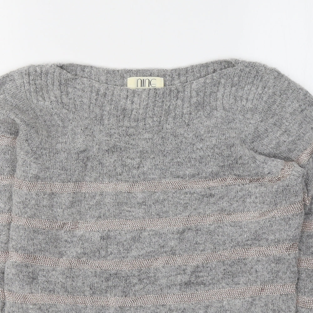 NINE Womens Grey Round Neck Striped Viscose Pullover Jumper Size 8