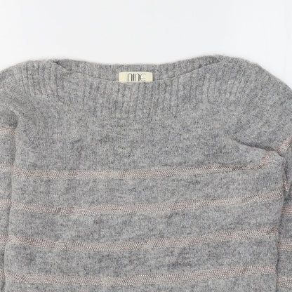 NINE Womens Grey Round Neck Striped Viscose Pullover Jumper Size 8