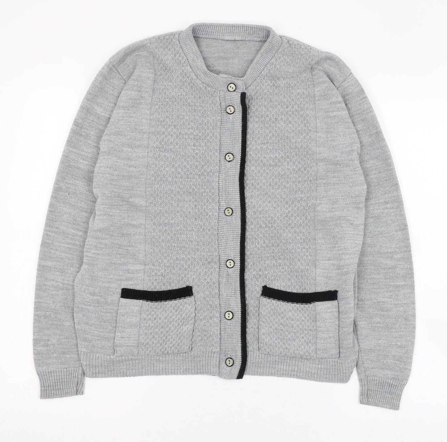 Preworn Womens Grey Round Neck  Acrylic Cardigan Jumper Size 10