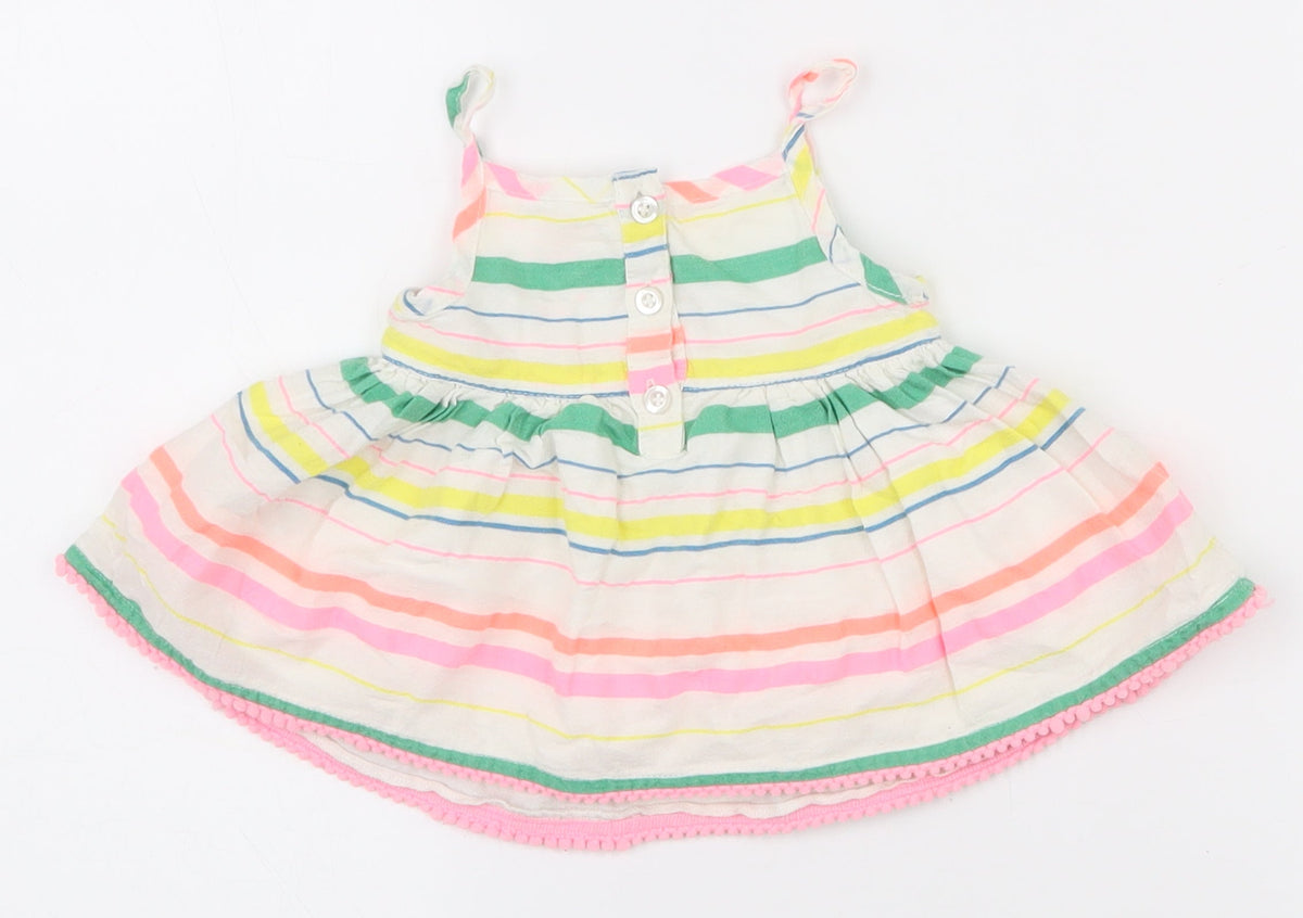 F&F Girls Multicoloured Striped Cotton Tank Dress  Size 0-3 Months  Square Neck Pullover