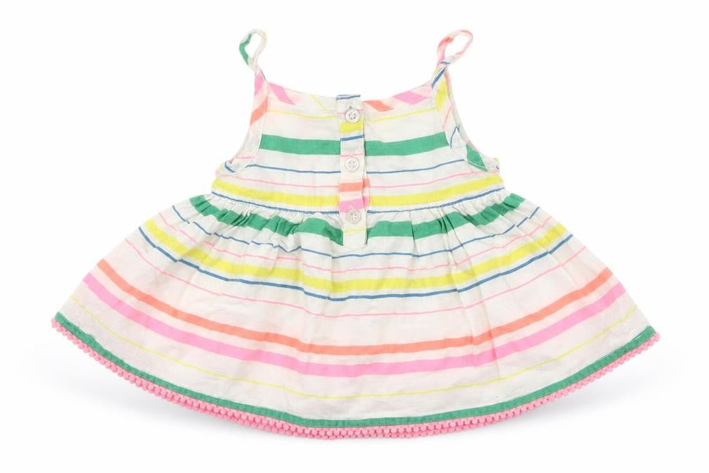 F&F Girls Multicoloured Striped Cotton Tank Dress  Size 0-3 Months  Square Neck Pullover