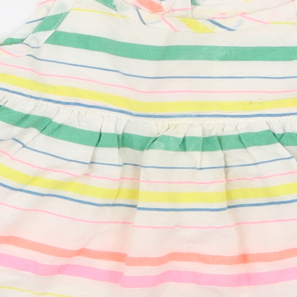 F&F Girls Multicoloured Striped Cotton Tank Dress  Size 0-3 Months  Square Neck Pullover