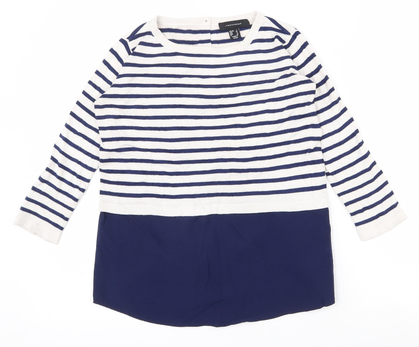 Atmosphere Womens Blue Striped Viscose  Button-Up Size 6 Roll Neck
