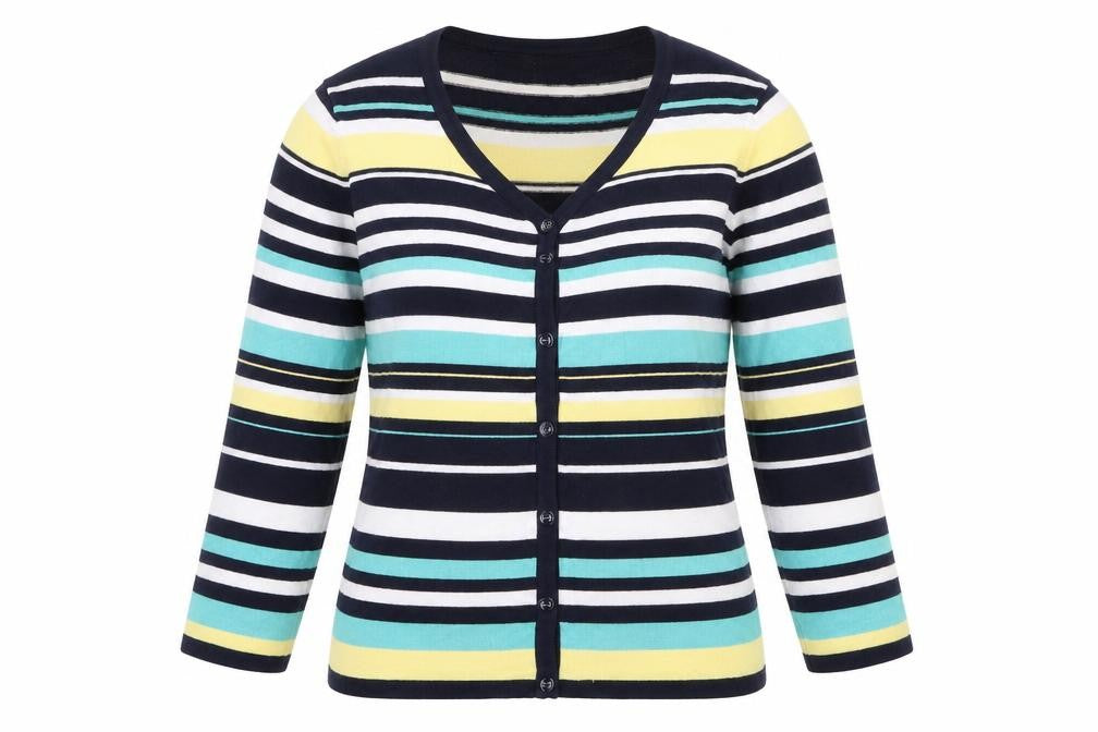 M&Co Womens Multicoloured Round Neck Striped Viscose Pullover Jumper Size 14