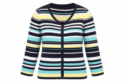 M&Co Womens Multicoloured Round Neck Striped Viscose Pullover Jumper Size 14