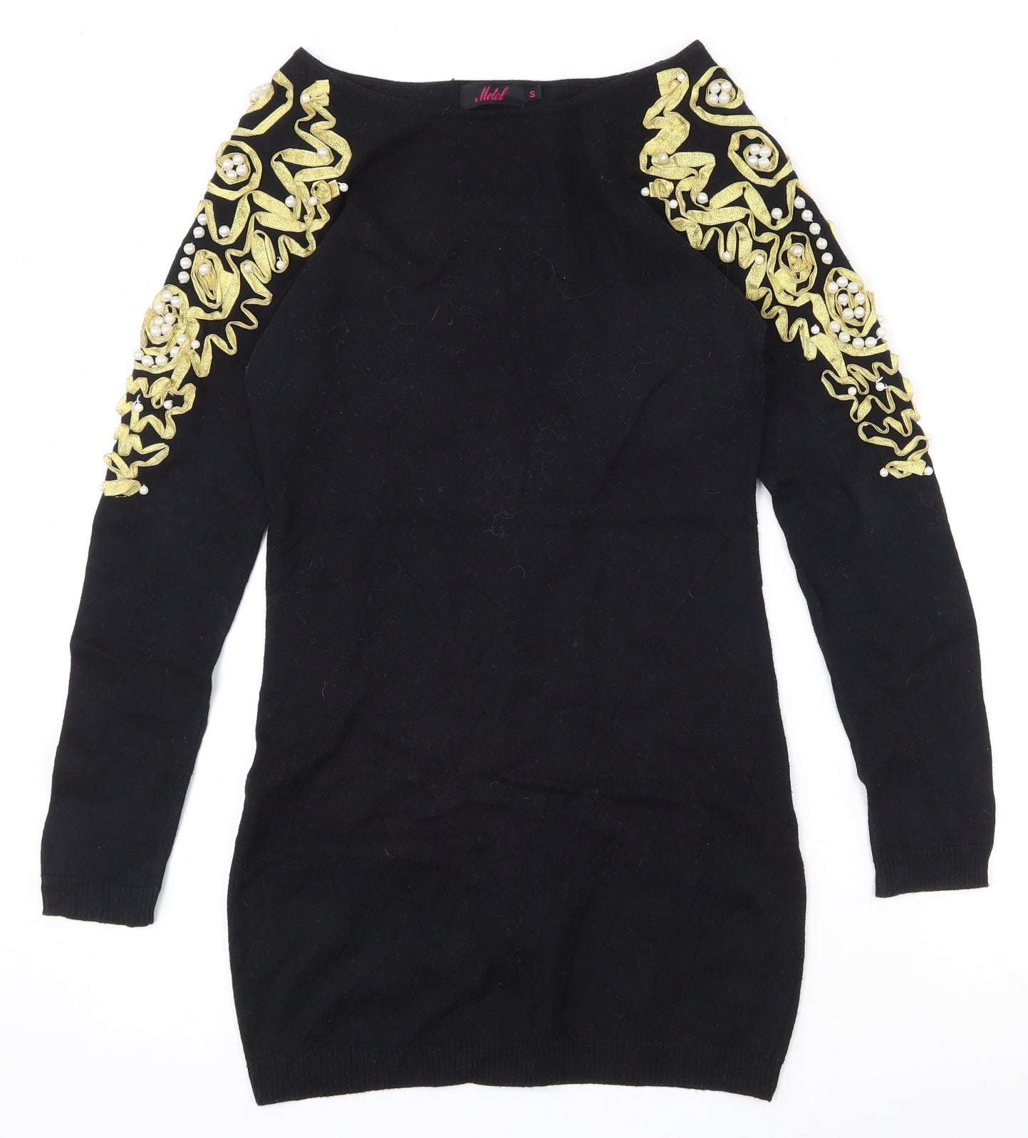 Motel Womens Black Boat Neck  Acrylic Pullover Jumper Size S